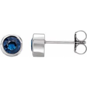 Rhodium-Plated Sterling Silver Imitation Blue Sapphire Bezel-Set Earrings - BN & CO JEWELRY