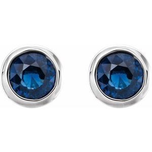 Rhodium-Plated Sterling Silver Imitation Blue Sapphire Bezel-Set Earrings - BN & CO JEWELRY