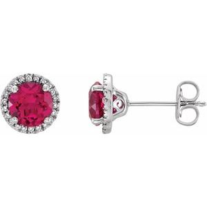 Sterling Silver Lab-Grown Ruby & .01 CTW Natural Diamond Earrings - BN & CO JEWELRY