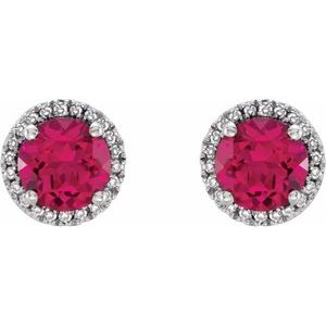 Sterling Silver Lab-Grown Ruby & .01 CTW Natural Diamond Earrings - BN & CO JEWELRY