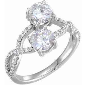 14K White 6 mm Forever Oneâ„¢ Lab-Grown Moissanite & 1/5 CTW Natural Diamond Ring - BN & CO JEWELRY