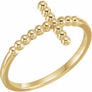 14K Yellow Beaded Sideways Cross Ring - BN & CO JEWELRY