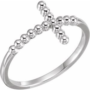 14K White Beaded Sideways Cross Ring - BN & CO JEWELRY