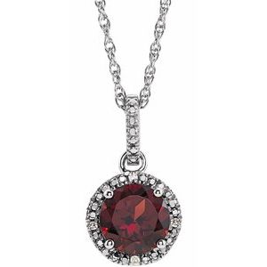 Sterling Silver Natural Mozambique Garnet and .01 CTW Natural Diamond 18" Necklace - BN & CO JEWELRY