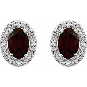 Sterling Silver Natural Mozambique Garnet & .025 CTW Natural Diamond Earrings - BN & CO JEWELRY