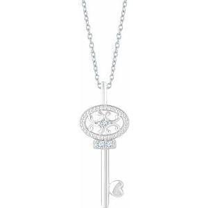 Sterling Silver .03 CTW Natural Diamond Key 16-18" Necklace - BN & CO JEWELRY