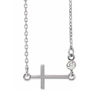 Sterling Silver .03 CTW Natural Diamond Sideways Cross 16-18" Necklace - BN & CO JEWELRY