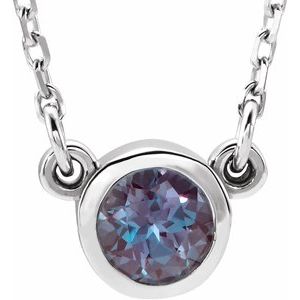 Rhodium-Plated Sterling Silver 4 mm Round Imitation Alexandrite Solitaire 16" Necklace - BN & CO JEWELRY