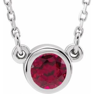 Rhodium-Plated Sterling Silver 4 mm Round Imitation Ruby Solitaire 16" Necklace - BN & CO JEWELRY