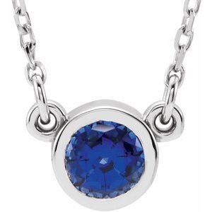 Rhodium-Plated Sterling Silver 4 mm Round Imitation Blue Sapphire Solitaire 16" Necklace - BN & CO JEWELRY