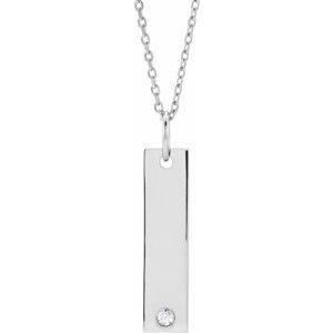 Sterling Silver .03 CT Natural Diamond Engravable Bar 16-18" Necklace - BN & CO JEWELRY