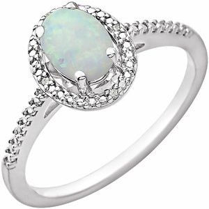 Sterling Silver Lab-Grown Opal & .01 CTW Natural Diamond Ring - BN & CO JEWELRY