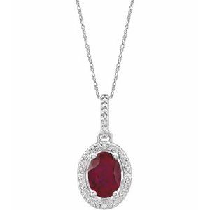 Sterling Silver Lab-Grown Ruby & .01 CTW Natural Diamond 18" Necklace - BN & CO JEWELRY