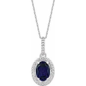 Sterling Silver Lab-Grown Blue Sapphire & .01 CTW Natural Diamond 18" Necklace - BN & CO JEWELRY