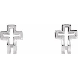 Sterling Silver Open Cross J-Hoop Earrings - BN & CO JEWELRY