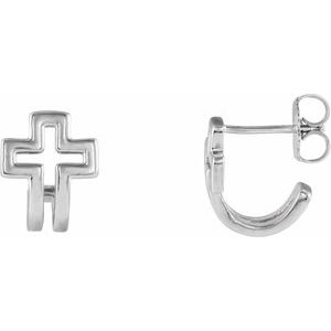 Sterling Silver Open Cross J-Hoop Earrings - BN & CO JEWELRY