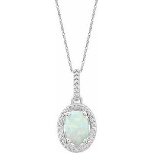 Sterling Silver Lab-Grown Opal & .01 CTW Natural Diamond 18" Necklace - BN & CO JEWELRY