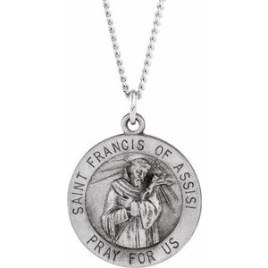 Sterling Silver 18 mm Round St. Francis of Assisi Medal Necklace - BN & CO JEWELRY