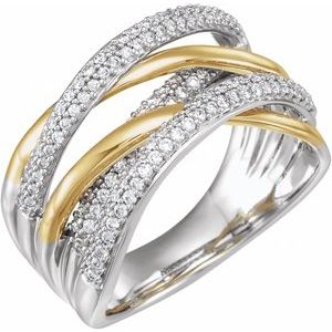 14K White/Yellow 1/2 CTW Natural Diamond Criss-Cross Ring - BN & CO JEWELRY