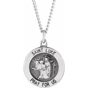 Sterling Silver 18 mm Round St. Luke Medal Necklace - BN & CO JEWELRY