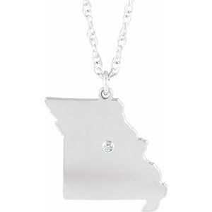 Rhodium-Plated Sterling Silver Missouri .015 CT Diamond State with Accented City Necklace - BN & CO JEWELRY