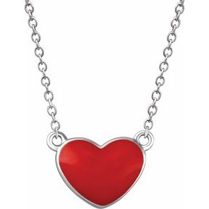 Sterling Silver Red Enamel Heart 16-18" Necklace - BN & CO JEWELRY