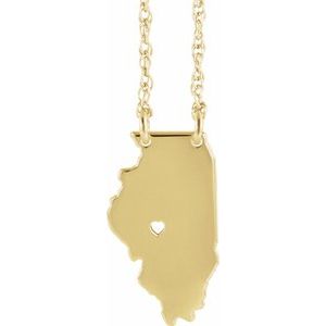 14K Yellow Gold-Plated Sterling Silver Illinois State with Heart-Pierced City Necklace - BN & CO JEWELRY