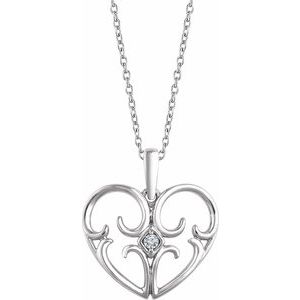 Sterling Silver .03 CT Natural Diamond Heart 18" Necklace - BN & CO JEWELRY