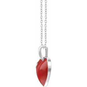 Sterling Silver .02 CT Natural Diamond Red Enamel Heart 18" Necklace - BN & CO JEWELRY