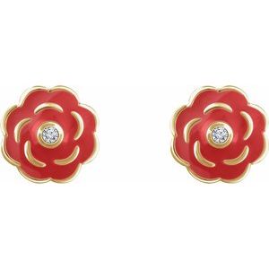 10K Yellow .01 CTW Natural Diamond Enamel Flower Earrings - BN & CO JEWELRY