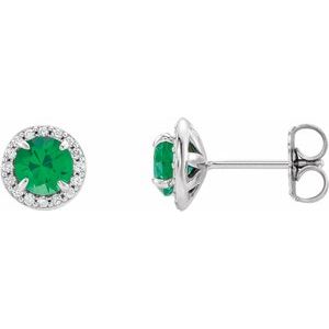 14K White 5 mm Natural Emerald & 1/8 CTW Natural Diamond Earrings - BN & CO JEWELRY