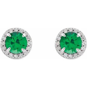 14K White 5 mm Natural Emerald & 1/8 CTW Natural Diamond Earrings - BN & CO JEWELRY