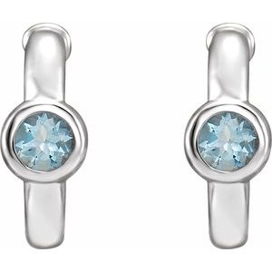 Sterling Silver Natural Aquamarine Huggie Hoop Earrings - BN & CO JEWELRY