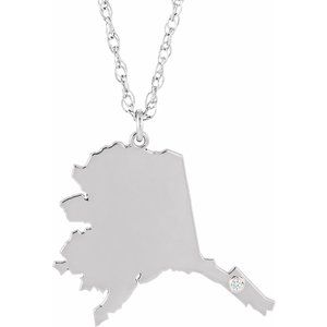 Rhodium-Plated Sterling Silver Alaska .015 CT Diamond State with Accented City Necklace - BN & CO JEWELRY