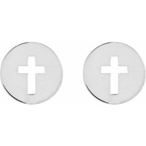 Sterling Silver 8 mm Pierced Cross Disc Earrings - BN & CO JEWELRY