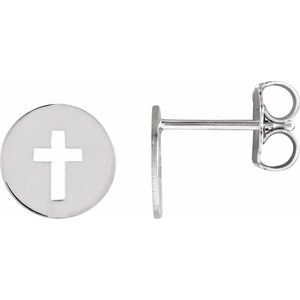 Sterling Silver 8 mm Pierced Cross Disc Earrings - BN & CO JEWELRY