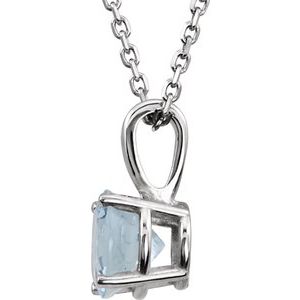 Sterling Silver 3 mm Imitation Aquamarine Youth Solitaire 14" Necklace - BN & CO JEWELRY