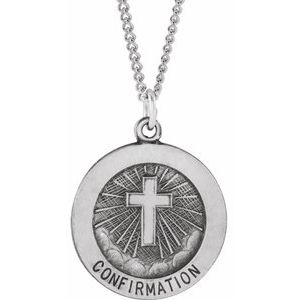 Sterling Silver 18 mm Confirmation Medal with Cross 18" Necklace - BN & CO JEWELRY