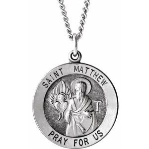 Sterling Silver 22 mm Round St. Matthew Medal Necklace - BN & CO JEWELRY