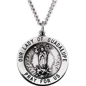 Sterling Silver 15 mm Round Our Lady of Guadalupe Medal 18" Necklace - BN & CO JEWELRY