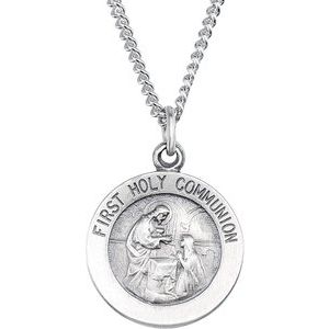 Sterling Silver 18 mm First Communion Medal 18" Necklace - BN & CO JEWELRY