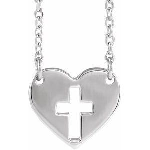 Sterling Silver Pierced Cross Heart 16-18" Necklace - BN & CO JEWELRY