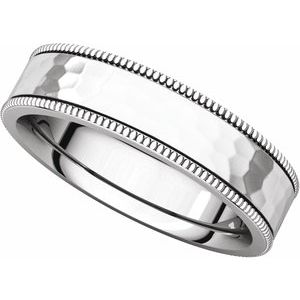 14K White 5 mm Flat Milgrain Band with Satin & Hammered Texture Size 11 - BN & CO JEWELRY