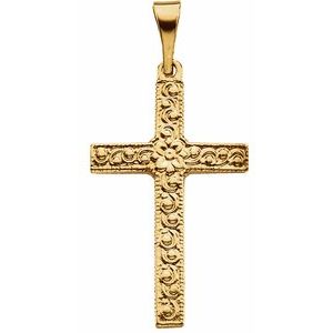 14K Yellow 20x13 mm Floral-Inspired Cross Pendant - BN & CO JEWELRY