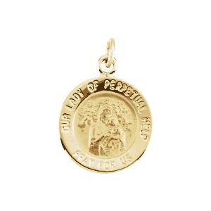 14K Yellow 12 mm Round Our Lady of Perpetual Help Medal - BN & CO JEWELRY