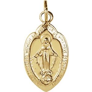 14K Yellow 13x8 mm Oval Miraculous Medal Pendant - BN & CO JEWELRY