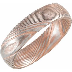 18K Rose Gold PVD Damascus Steel 6 mm Patterned Half Round Band Size 7 - BN & CO JEWELRY