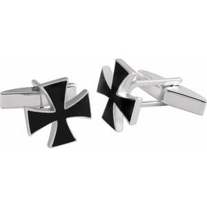 14K White 15 mm Black Enamel Maltese Cross Cuff Links - BN & CO JEWELRY