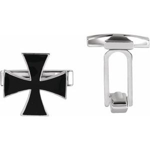 14K White 15 mm Black Enamel Maltese Cross Cuff Links - BN & CO JEWELRY