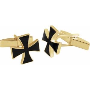 14K Yellow 15 mm Black Enamel Maltese Cross Cuff Links - BN & CO JEWELRY